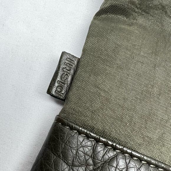 Pistil USA Zip Pouch Wristlet Clutch Leather & Nylon Olive Green Fold Over - Picture 3 of 7
